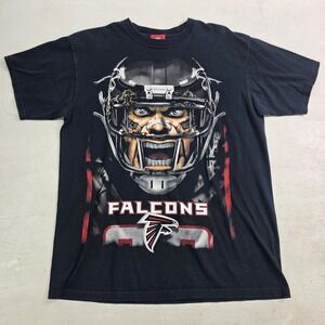 Vintage NFL Atlanta Falcons‎ Cartoon Face Helmet Black T-Shirt Men's Sz L EUC